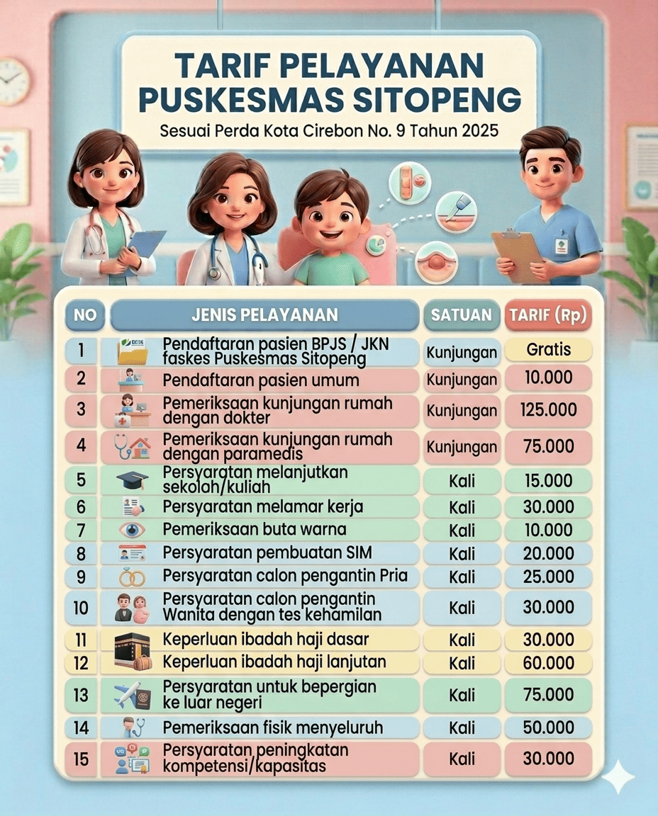 TARIF PELAYANAN PUSKESMAS SITOPENG