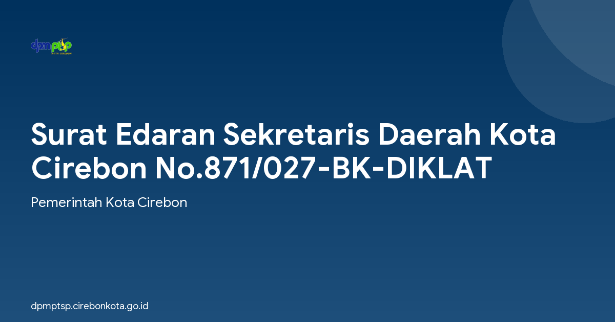 Surat Edaran Sekretaris Daerah Kota Cirebon No.871/027-BK-DIKLAT